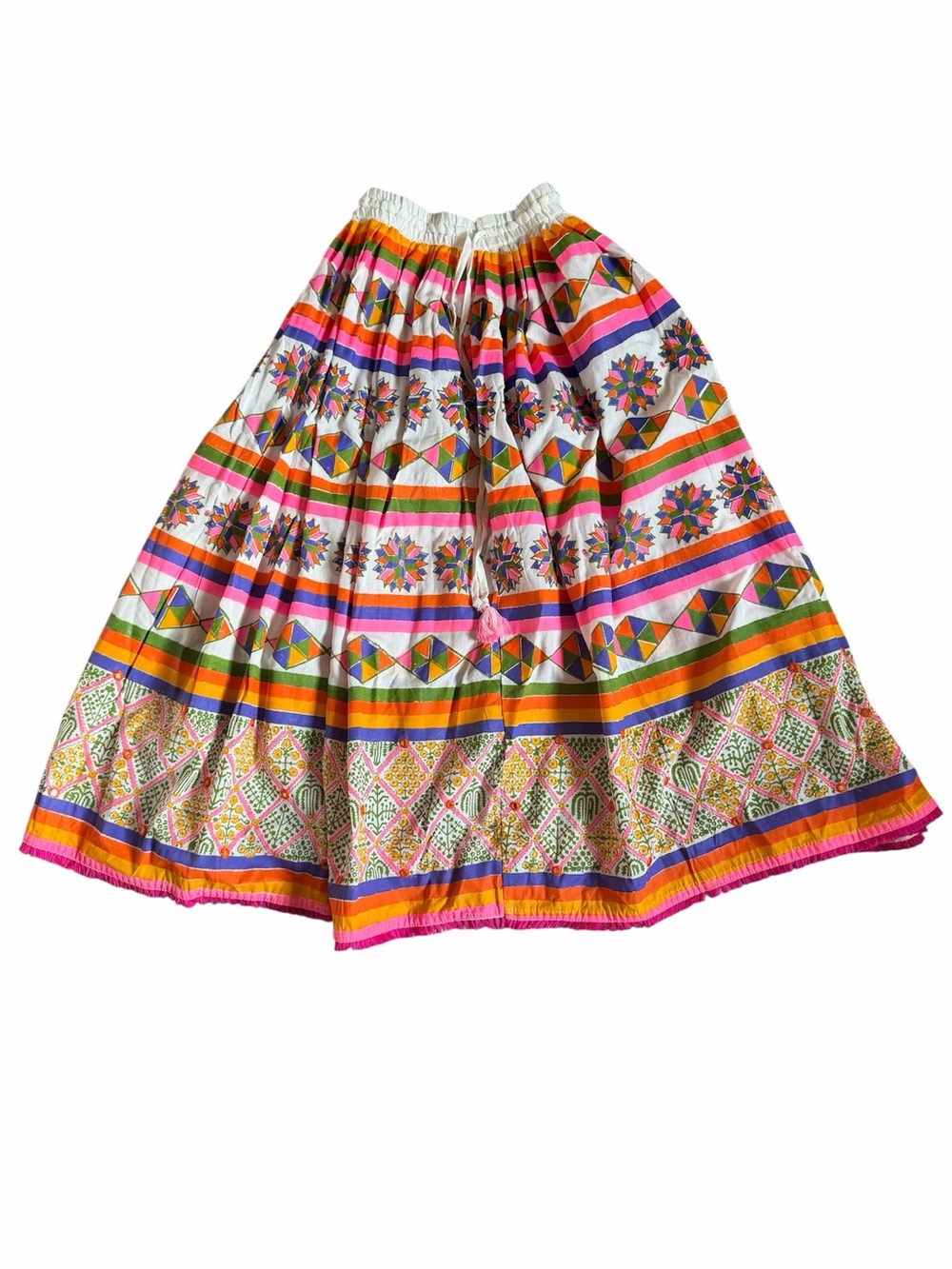 Multi-Color Vibrant Geometric Printed Boho Maxi Skirt 8/9 Girls